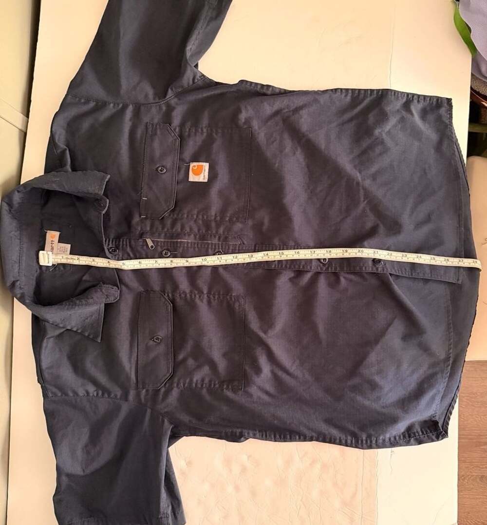 Carhartt Men's Short Sleeve Button Up Work Shirt W/ Zip Pocket Navy Blue Size L - Picture 6 of 8